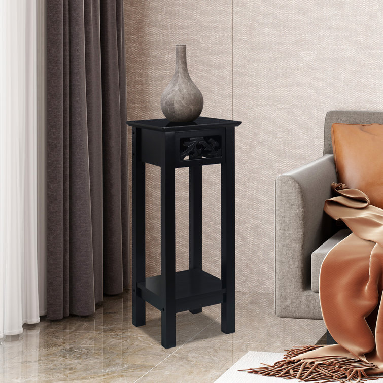 Black MDF Square End Table with Storage Shelf