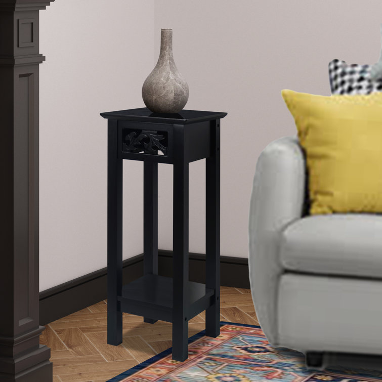 Black MDF Square End Table with Storage Shelf
