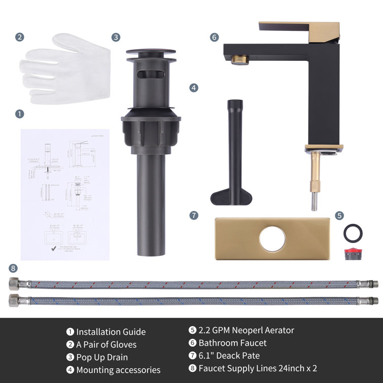 Matte Black and Gold Stainless Steel Single Handle Bathroom Faucet