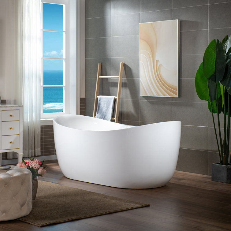 72" White Acrylic Freestanding Whirlpool Bathtub with Matte Black Hardware