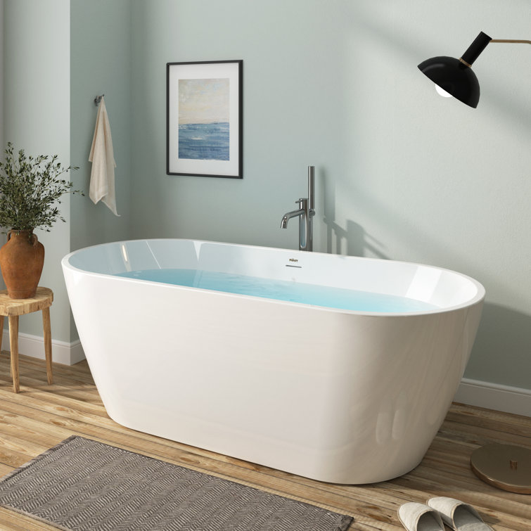 Bali 67" White Acrylic Freestanding Soaking Bathtub with Brushed Nickel Drain