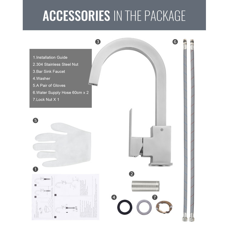 Brushed Nickel Single Handle Modern Bar Faucet with Ceramic Valve