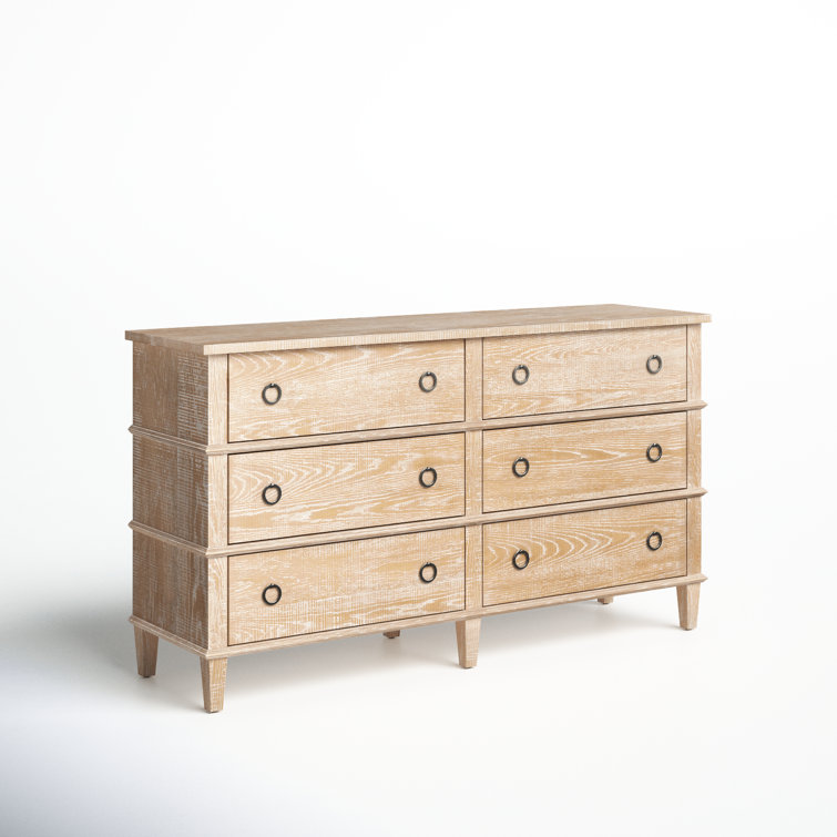 Rustic Natural Oak 6-Drawer Double Dresser