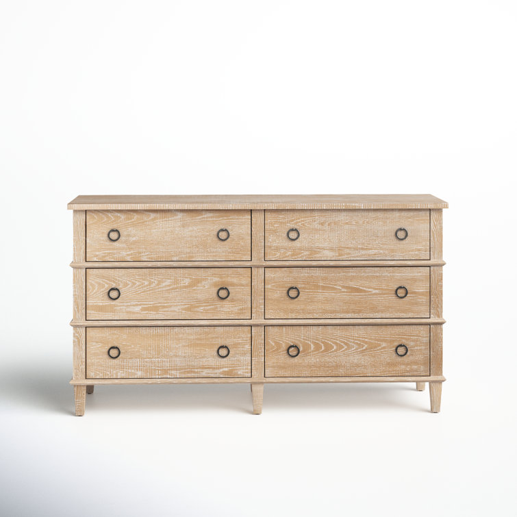 Rustic Natural Oak 6-Drawer Double Dresser