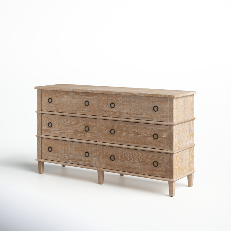 Rustic Natural Oak 6-Drawer Double Dresser