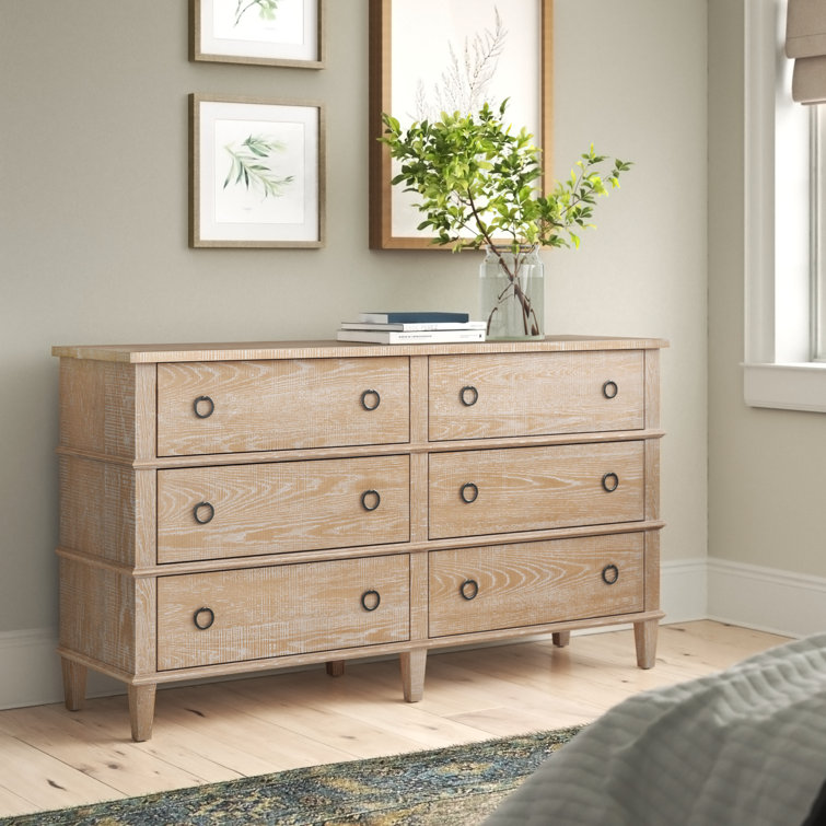 Rustic Natural Oak 6-Drawer Double Dresser