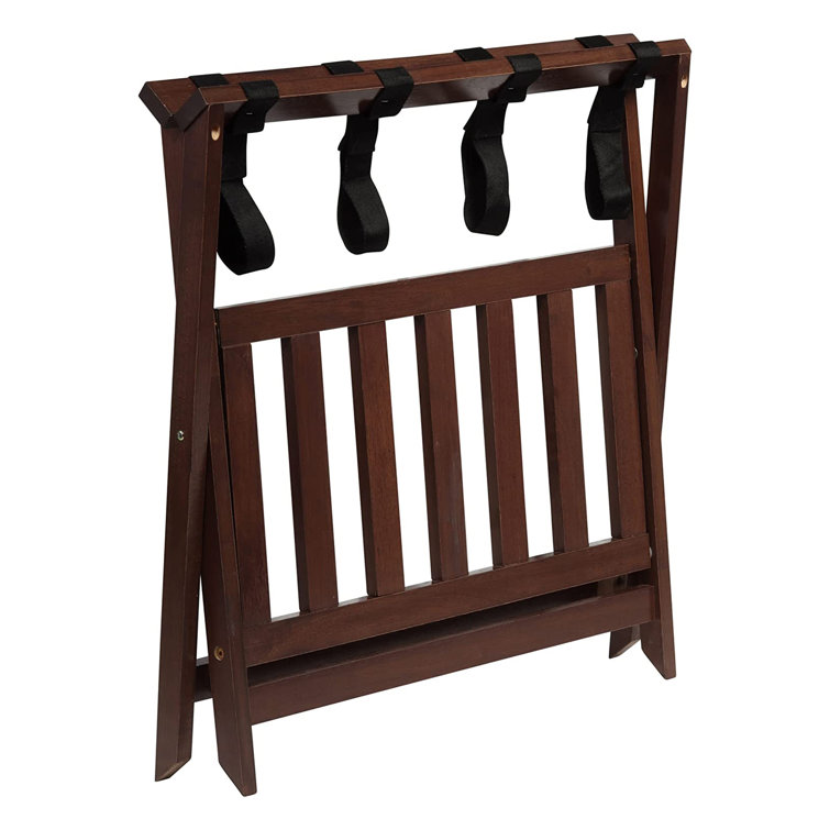 Walnut Folding Wooden Luggage Rack with Bottom Shelf, 2-Pack