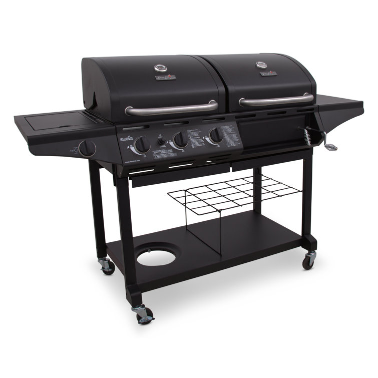 Charcoal and Propane Gas Grill with Side Burner in Black