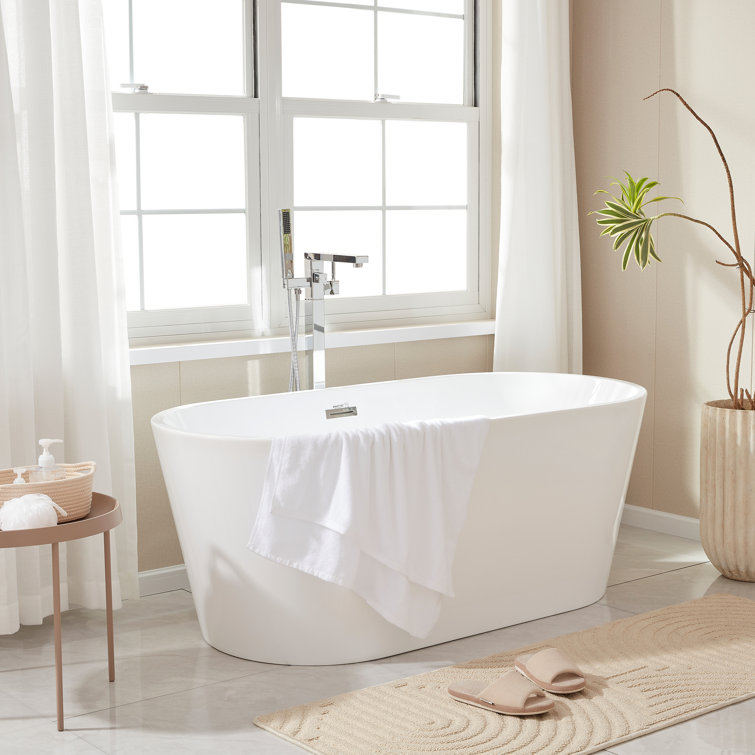White Acrylic Freestanding Soaking Bathtub, 59"