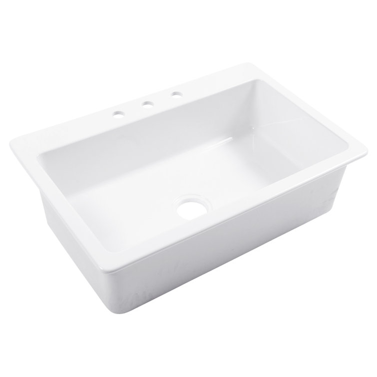 Jackson 33" Crisp White Fireclay Single Bowl Drop-In Kitchen Sink