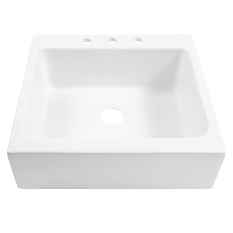 Parker Fireclay 26" White Single Bowl Farmhouse Sink with Stainless Steel Faucet
