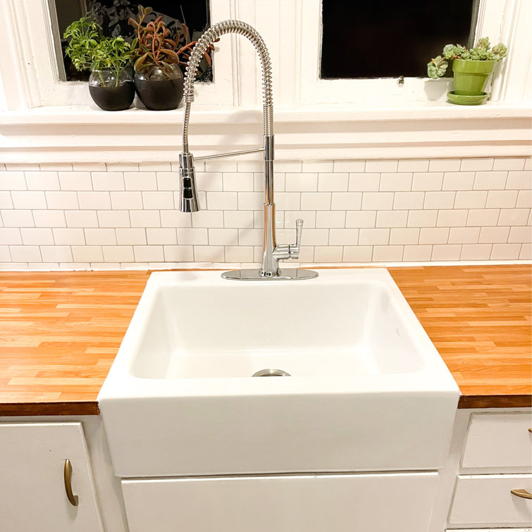 Parker White Fireclay 25.75" Single Bowl Farmhouse Apron Kitchen Sink