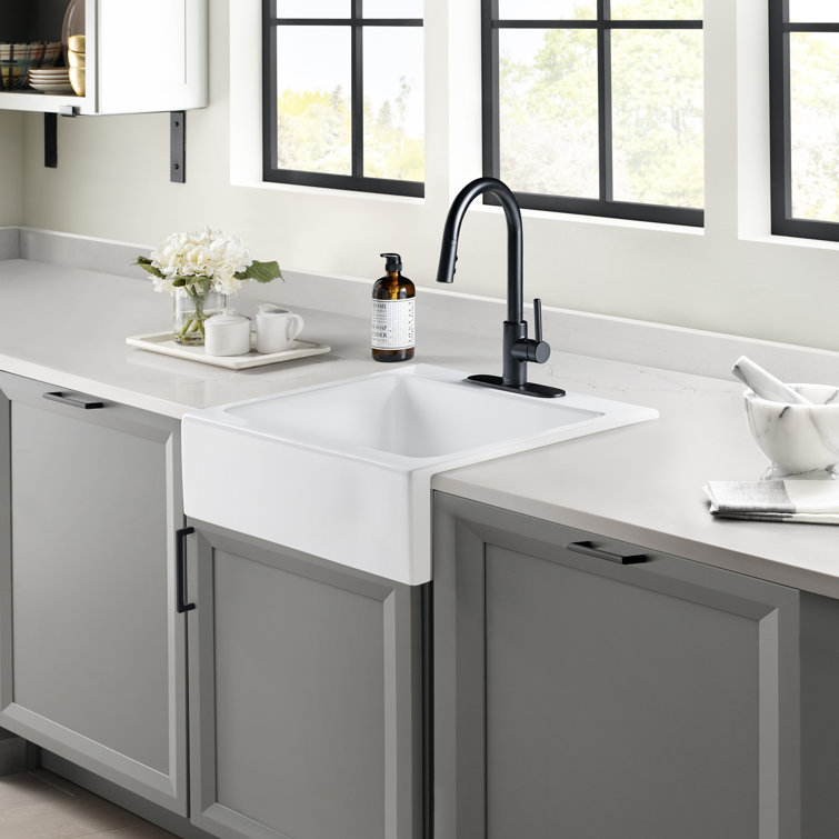 Parker White Fireclay 25.75" Single Bowl Farmhouse Apron Kitchen Sink