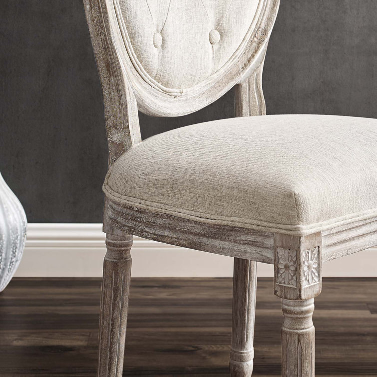 Chateau Comfort Beige Upholstered Dining Side Chair with Weathered Wood