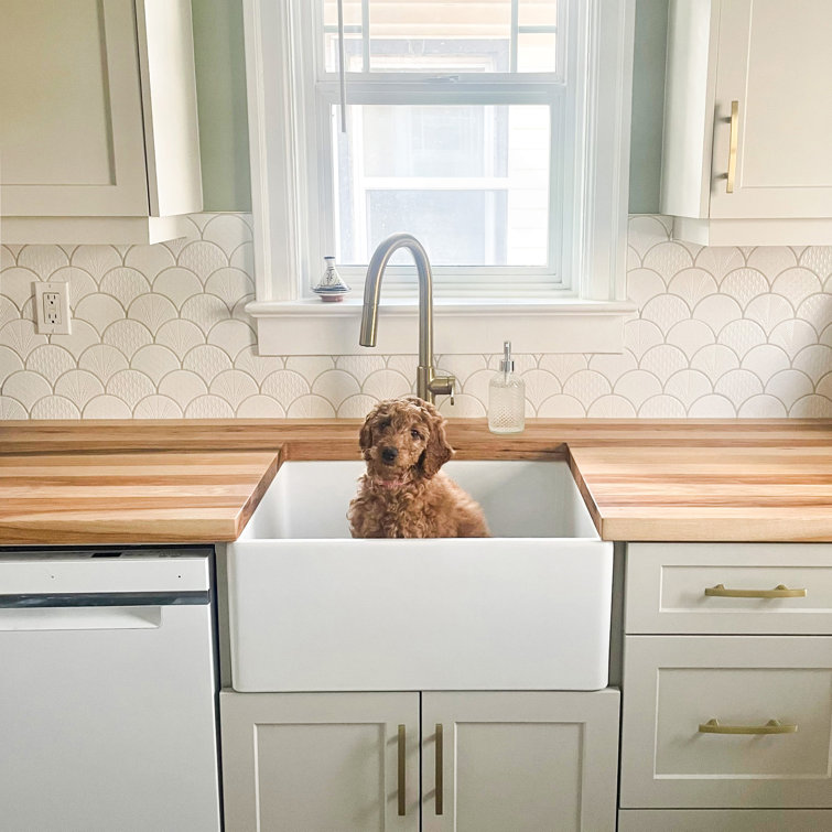 Crisp White Fireclay Single Bowl Farmhouse Kitchen Sink