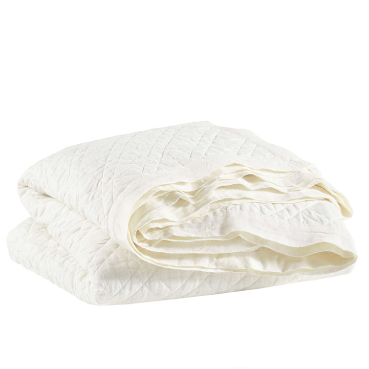 Ivory King Size Cotton Linen Reversible Quilt Set