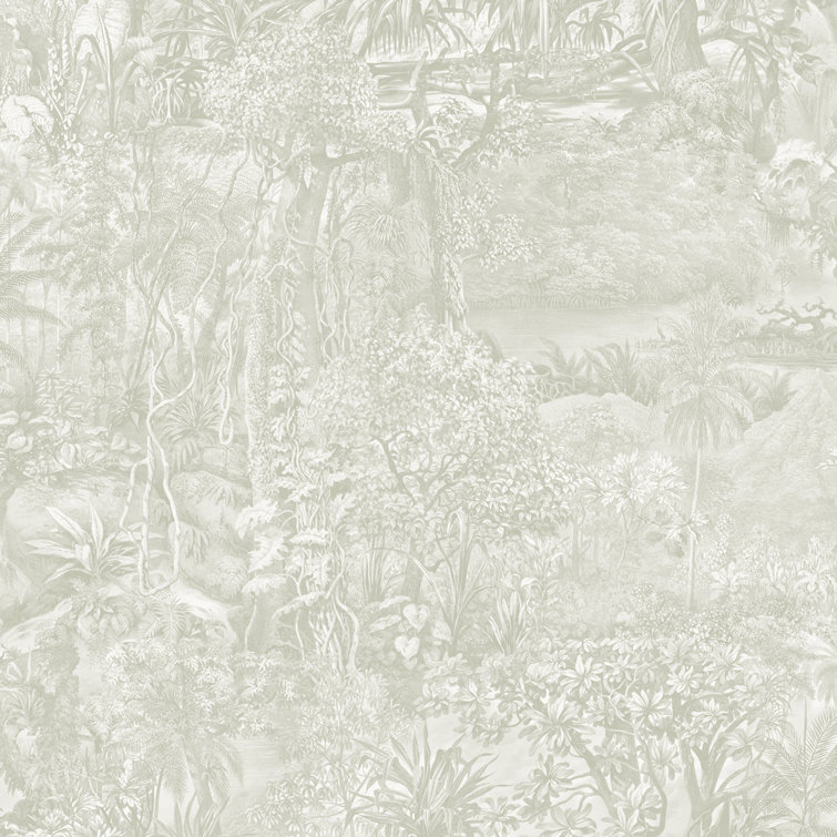 Cornflower Blue Vinyl Jungle Toile Peel and Stick Wallpaper Roll