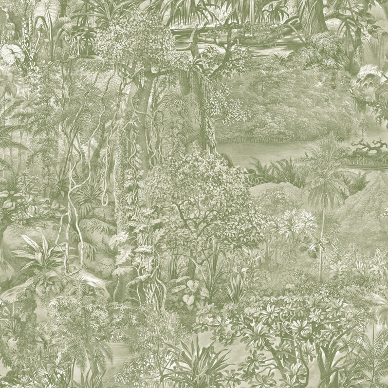 Cornflower Blue Vinyl Jungle Toile Peel and Stick Wallpaper Roll