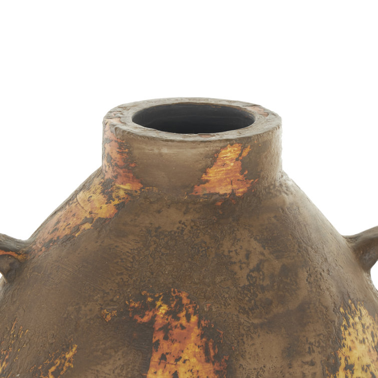 Distressed Brown Ceramic Decorative Vase with Handles