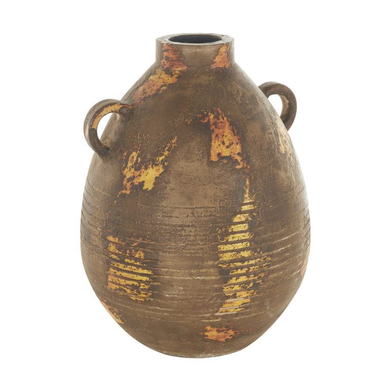 Distressed Brown Ceramic Decorative Vase with Handles