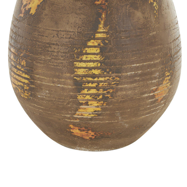 Distressed Brown Ceramic Decorative Vase with Handles