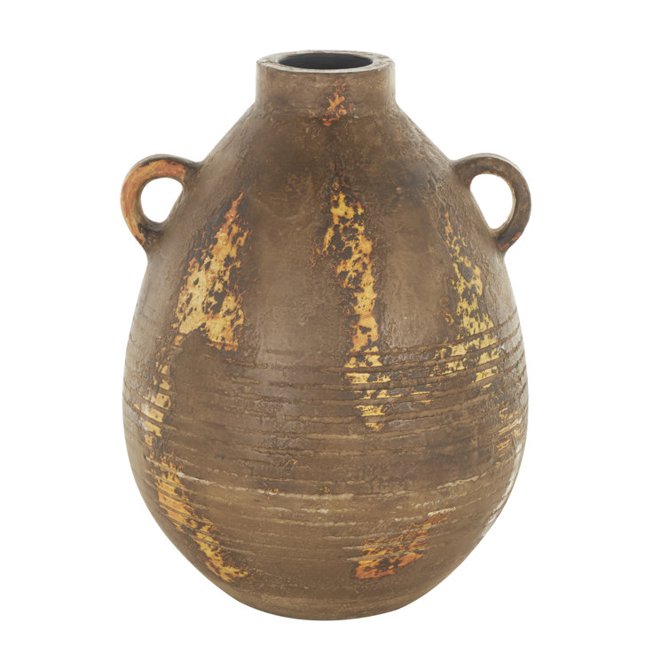 Distressed Brown Ceramic Decorative Vase with Handles