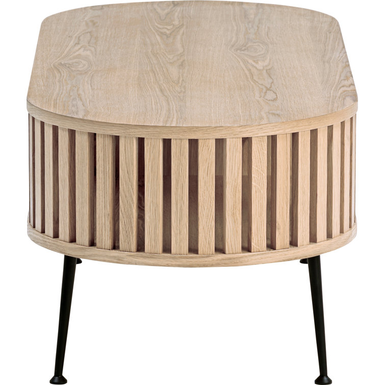 Henrich Cream Oval Solid Oak Mid-Century Modern Coffee Table