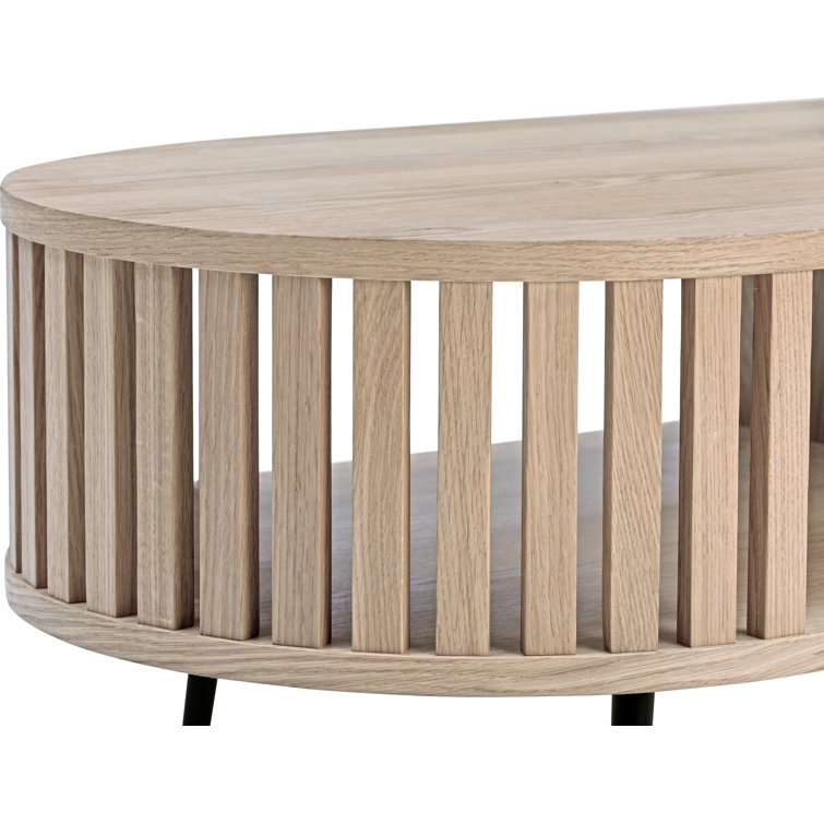 Henrich Cream Oval Solid Oak Mid-Century Modern Coffee Table