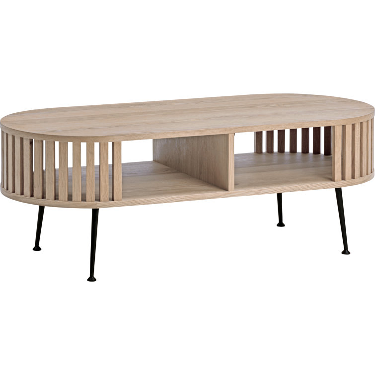 Henrich Cream Oval Solid Oak Mid-Century Modern Coffee Table