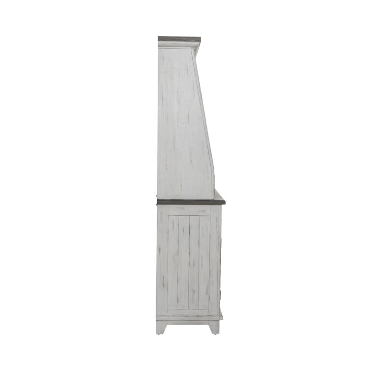 Rustic Brown and White Pine China Cabinet with Hutch