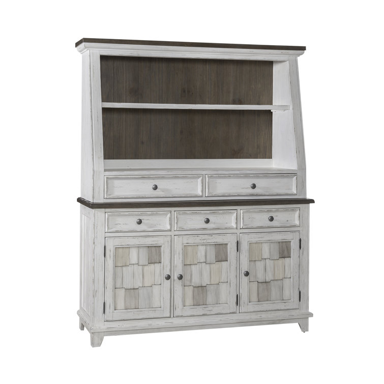 Rustic Brown and White Pine China Cabinet with Hutch