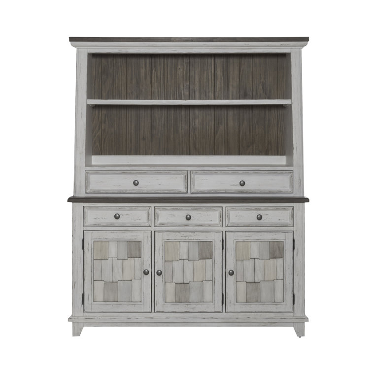 Rustic Brown and White Pine China Cabinet with Hutch