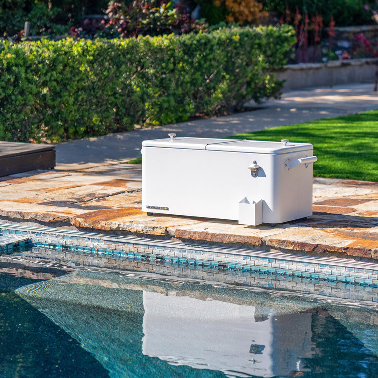 White Powder-Coated Steel 80-Quart Rolling Outdoor Patio Cooler with Wheels