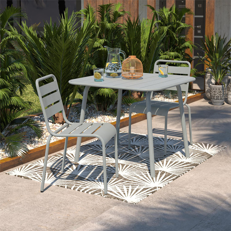Light Gray Steel Armless Stacking Patio Dining Chairs, Pair