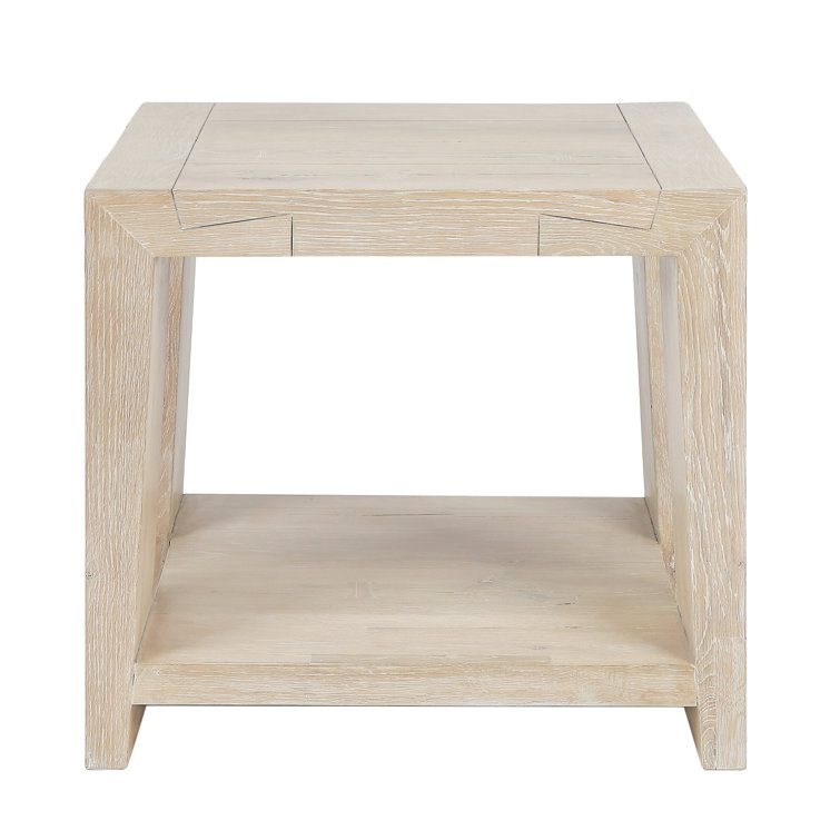 Tan Solid Oak Rectangular End Table with Shelf