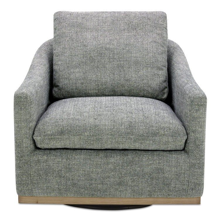 Moss Green Barrel Swivel Accent Chair with Wood Base
