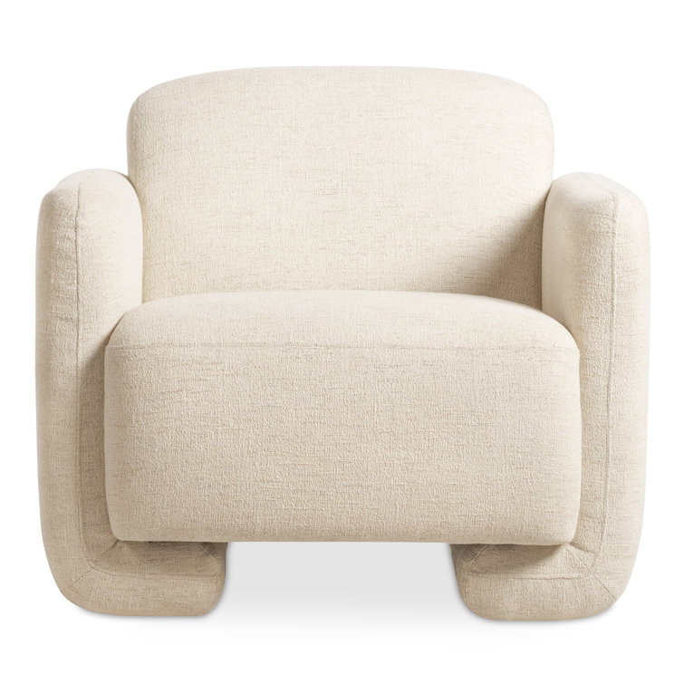 White Polyester Upholstered Barrel Accent Chair with Solid Wood Frame