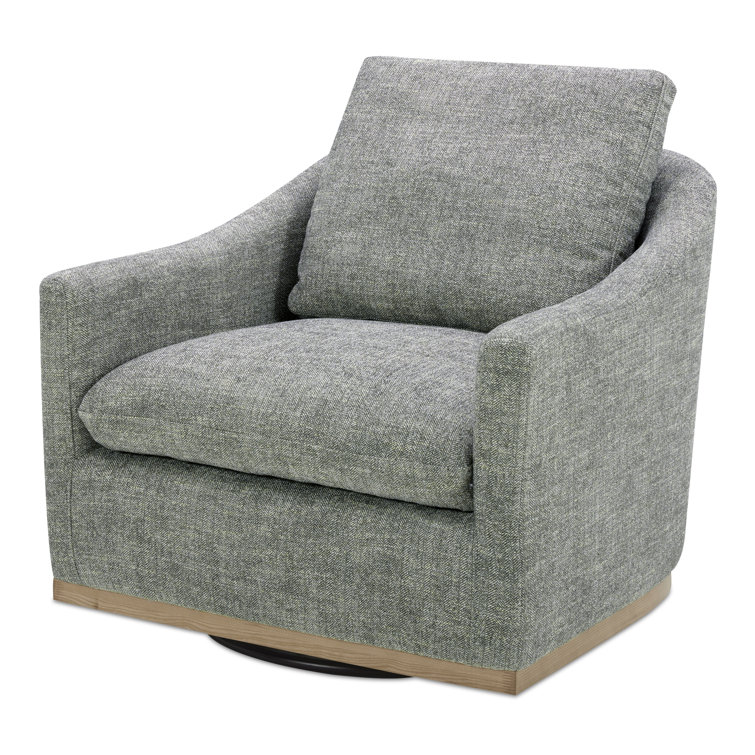 Moss Green Barrel Swivel Accent Chair with Wood Base