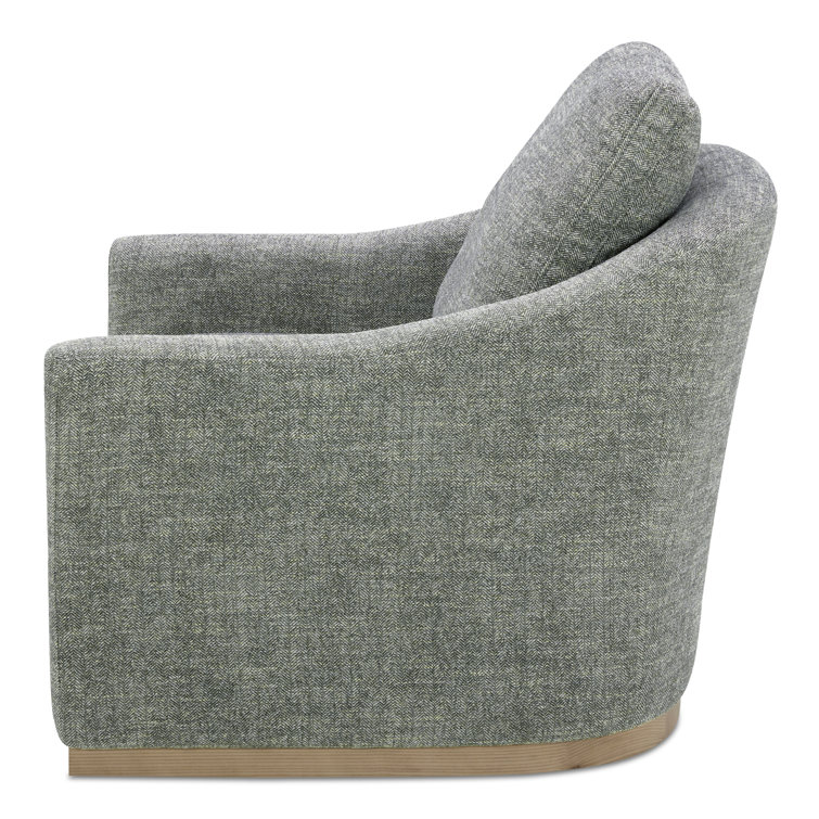 Moss Green Barrel Swivel Accent Chair with Wood Base