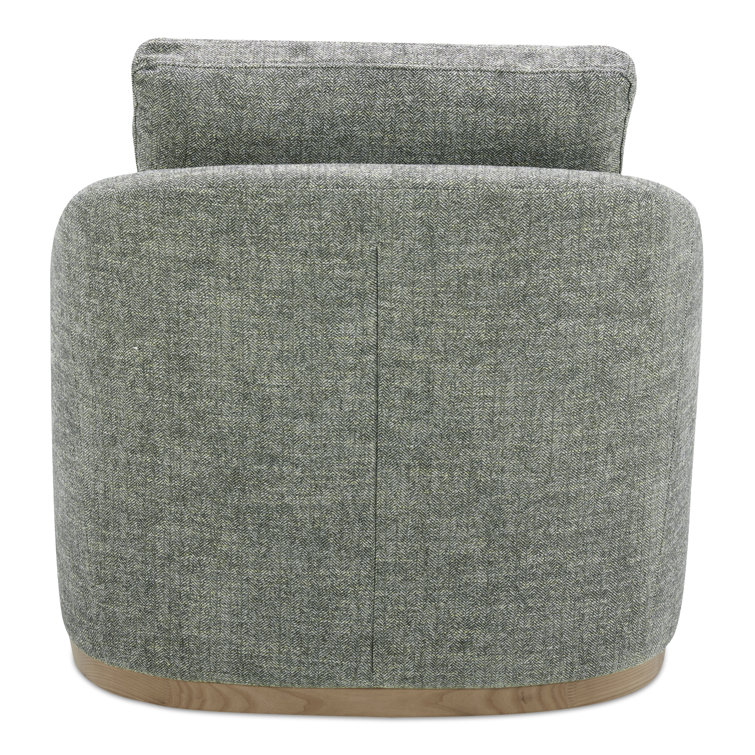 Moss Green Barrel Swivel Accent Chair with Wood Base