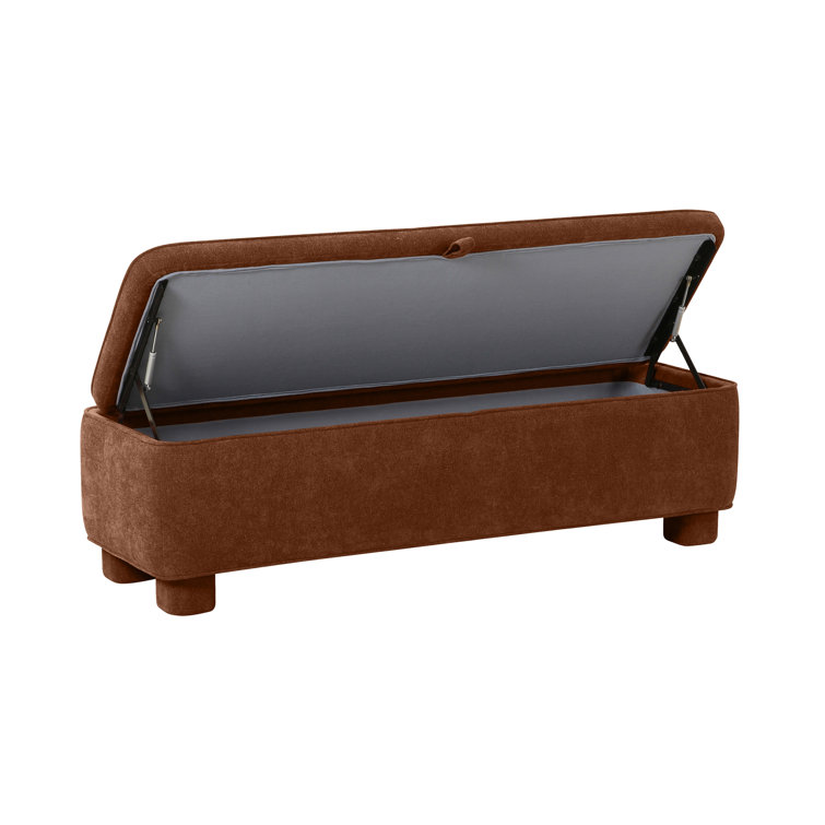 Dark Rust Basketweave Upholstered Storage Bench with Rounded Legs