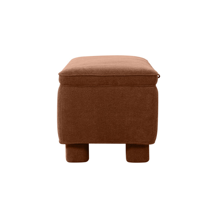 Dark Rust Basketweave Upholstered Storage Bench with Rounded Legs