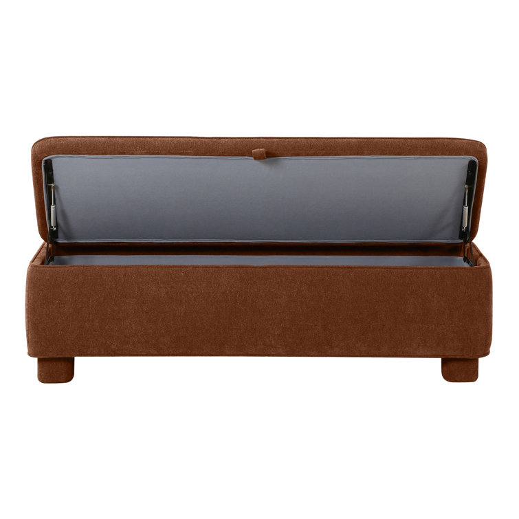 Dark Rust Basketweave Upholstered Storage Bench with Rounded Legs