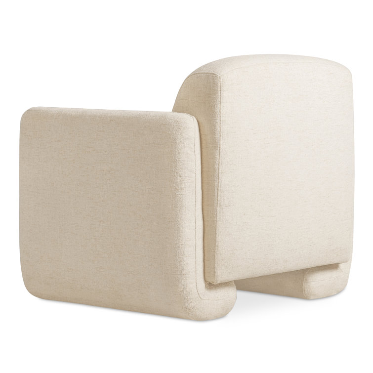 White Polyester Upholstered Barrel Accent Chair with Solid Wood Frame