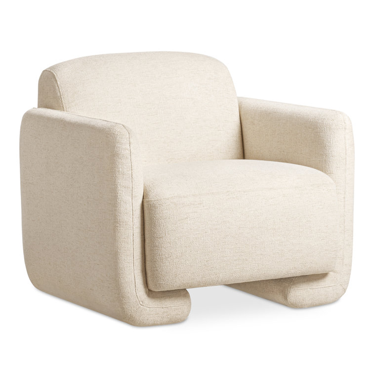 White Polyester Upholstered Barrel Accent Chair with Solid Wood Frame