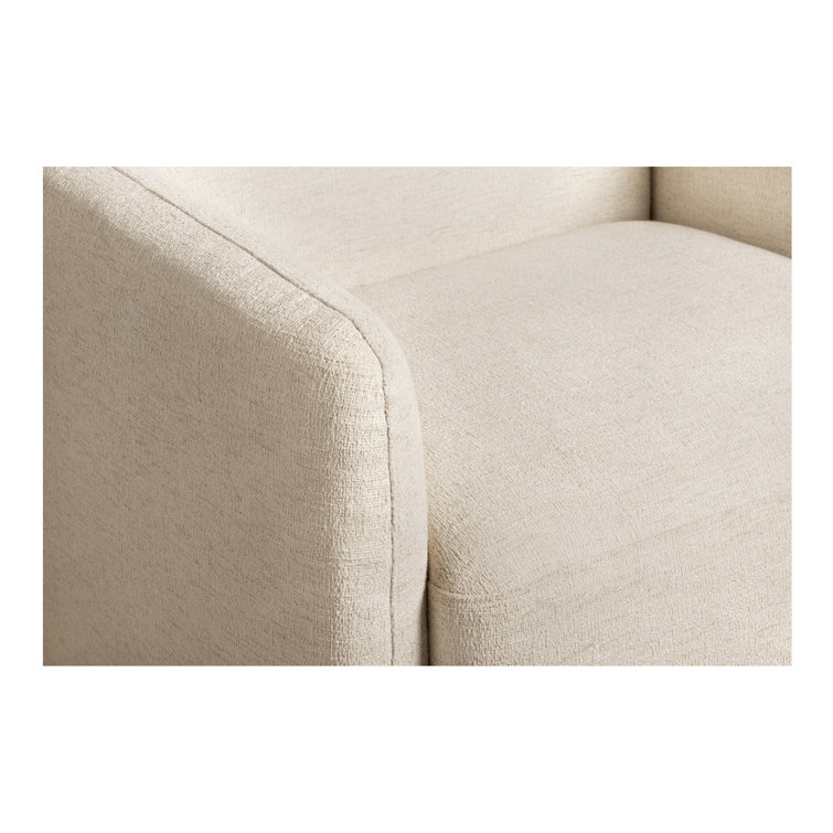White Polyester Upholstered Barrel Accent Chair with Solid Wood Frame