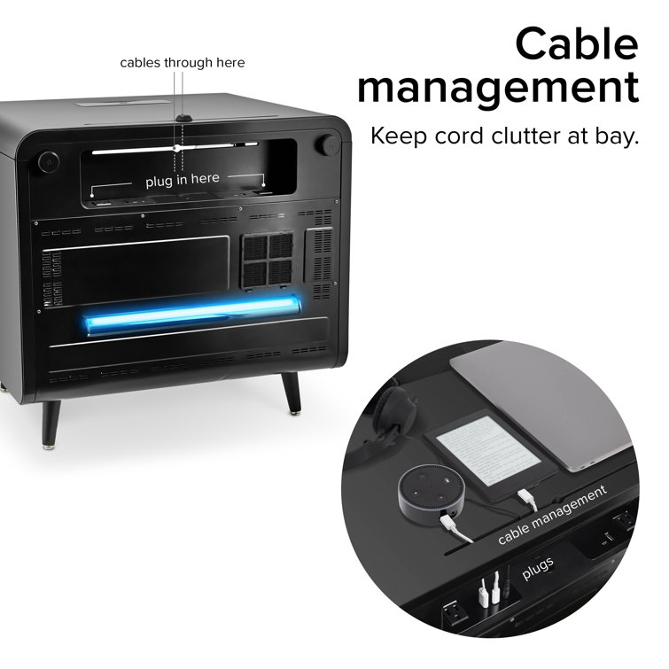 27'' Black Wood and Metal Smart Side Table with Cooling Drawer