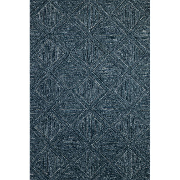 Blue Geometric Tufted Wool 5' x 7' Area Rug
