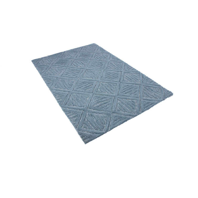 Blue Geometric Tufted Wool 5' x 7' Area Rug