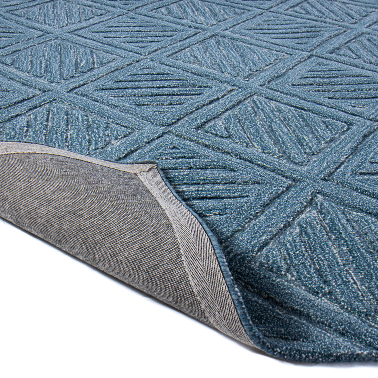 Blue Geometric Tufted Wool 5' x 7' Area Rug